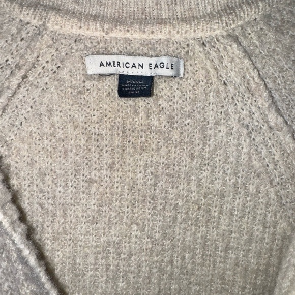 American Eagle Striped V-Neck Sweater - Cream and Brown Size Medium - Picture 3 of 4